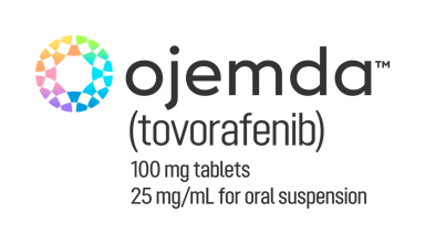 OJEMDA (tovorafenib) logo: 100 mg tablets 25 mg/mL for oral suspension